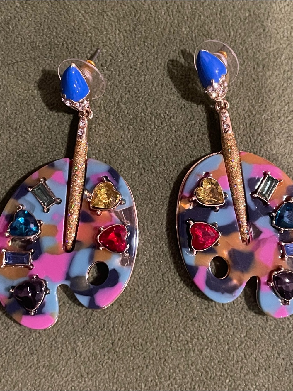 Betsey Johnson Multicolor Artist Palette Drop Earrings with Sparkling Accents